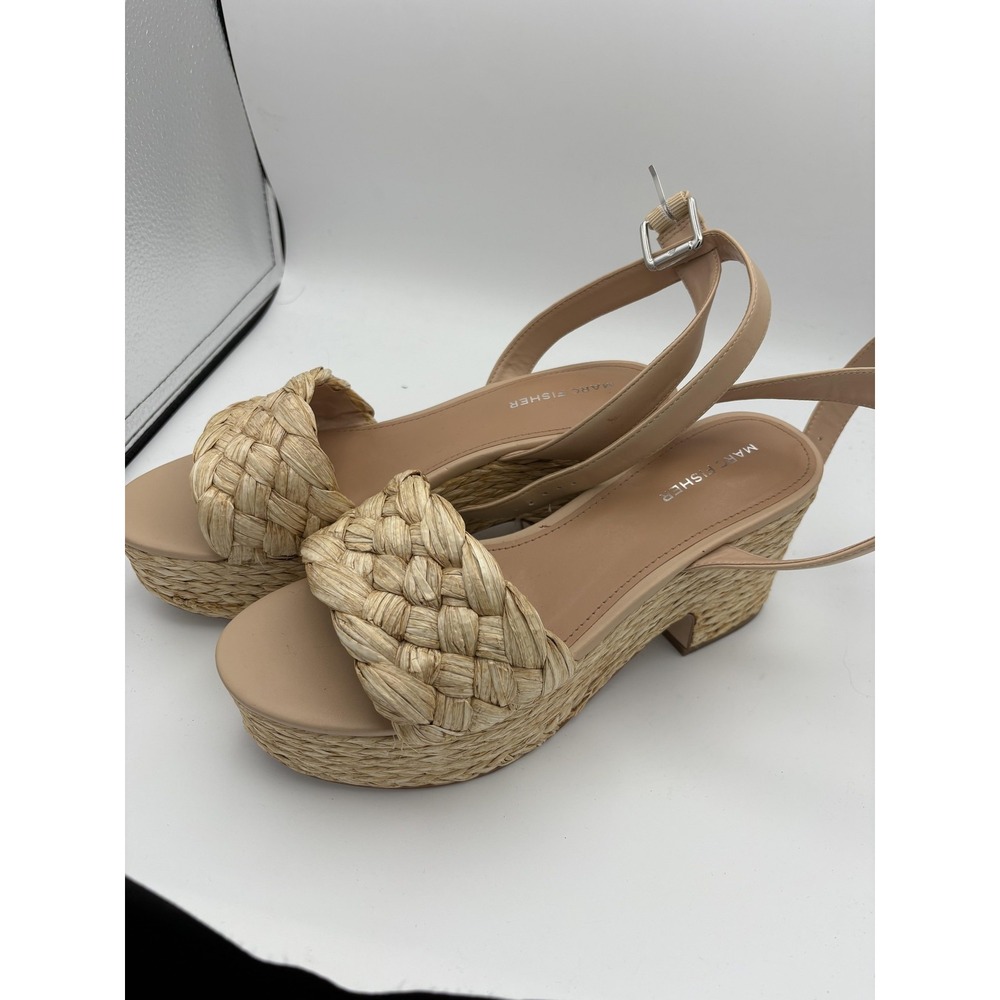 Marc Fisher Shoes Womens Size 10 Beige Slingback‎ Sandals Woven Block Heel